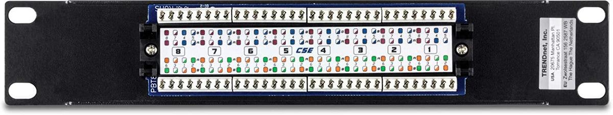 TRENDnet 8 Port Cat5/5e Unshielded Patch Panel,TC-P08C5E, Wallmount or Rackmount, 10 Inch Wide, 8 x Gigabit RJ-45 Ethernet Ports, 100 Mhz Connection, Color Coded Labeling,110 IDC Terminal Blocks,black