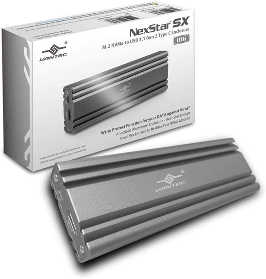 Vantec M.2 Nvme SSD to USB 3.1 Gen 2 Type C Enclosure with C to C Cable, Space Gray Color, ID6 (NST-206C3-SG)