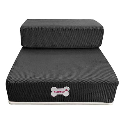 XGao Removable Pet Stairs, 2 Step Foldable Ladder Bed, Mesh Pets Stair Orthopedic Dog Cat Bed Ramp Dogs Cats Cuddler, Pets Couch, Sleep Zone, Protect Pets' Joint and Knee (Black 26.3x15.3x3.9in)