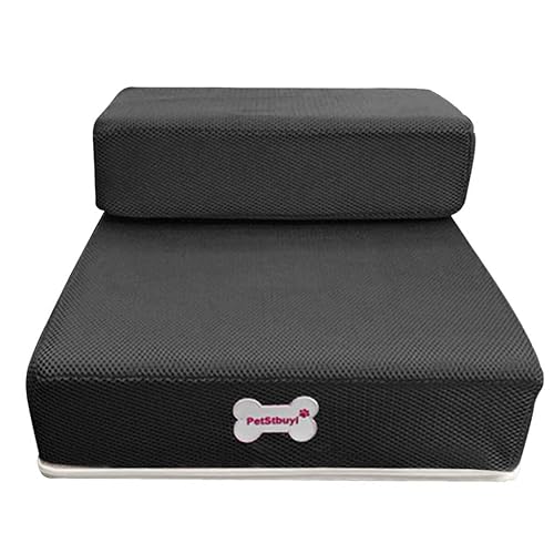 XGao Removable Pet Stairs, 2 Step Foldable Ladder Bed, Mesh Pets Stair Orthopedic Dog Cat Bed Ramp Dogs Cats Cuddler, Pets Couch, Sleep Zone, Protect Pets' Joint and Knee (Black 26.3x15.3x3.9in)