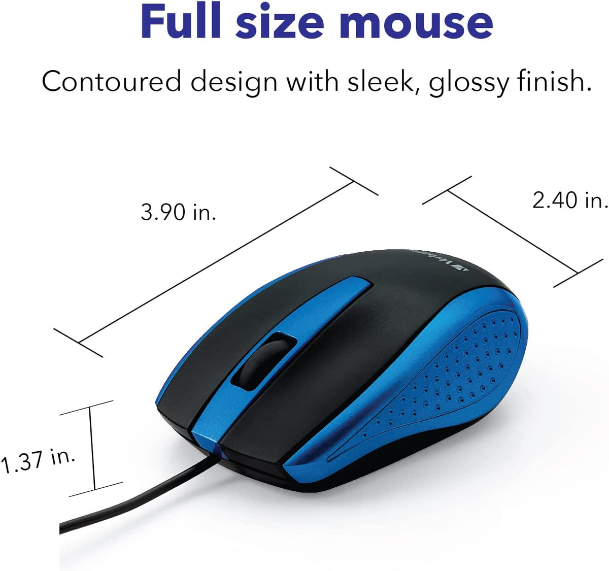 Verbatim Optical Mouse - Wired with USB Accessibility - Mac &amp; PC Compatible - Blue, 1.4" x 2.4" x 3.9"