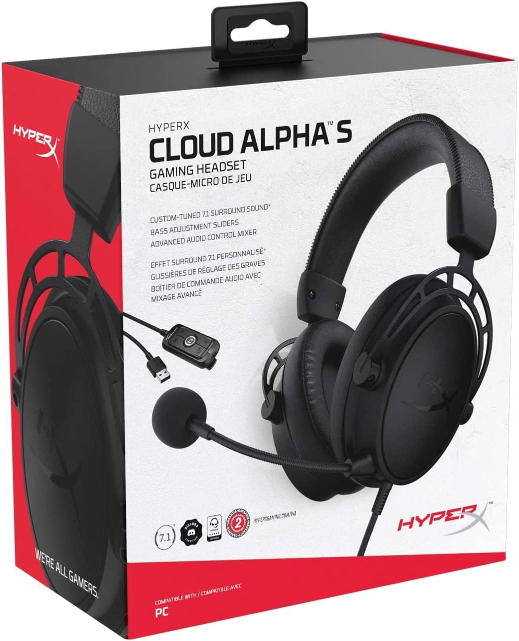 HyperX Cloud Alpha S - PC Gaming Headset, 7.1 Surround Sound, Adjustable Bass, Dual Chamber Drivers, Chat Mixer, Breathable Leatherette, Memory Foam, and Noise Cancelling Microphone – Blackout Black Wired Cloud Alpha S Headset