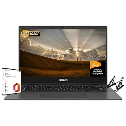 ASUS Chromebook Business Laptop, 14" FHD Display, 8-Core MediaTek Kompanio 520, 16GB RAM, 64GB eMMC+128GB Micro SD, Wi-Fi 6, Bluetooth, Chrome OS, with Microsoft Office Lifetime License&Laptop Stand