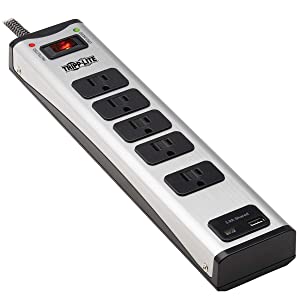 Tripp Lite Surge Protector Power Strip 5-Outlet Metal 1 USB-A &amp; 1 USB C Charging Ports 3.9A Shared 6ft Cord (TLM506USBC)