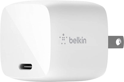 Belkin USB-PD GaN Charger 30W(USB-C Fast Charger for iPhone,MacBook Air,iPad Pro,Pixel, Galaxy, More) iPhone Fast Charger, USB-C Power Delivery with 1M(3.3ft) PVC USB-C to Lightning Cable (WCH001dq) Includes PVC USB-C to Lightning Cable