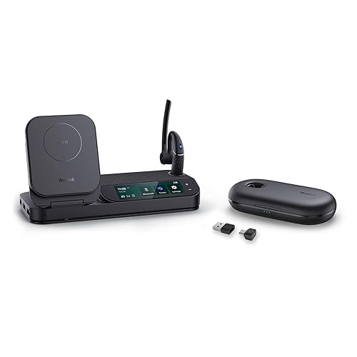 Yealink Bluetooth Headset Workstation, Office Wireless Headset with Mic, Speakerphone, Wireless Charging Pad, Charging Case, USB-C/A Dongle,Connect to Desk Phone, PC, Work with Teams Zoom BH71 Workstation Pro (USB-C to A) Black