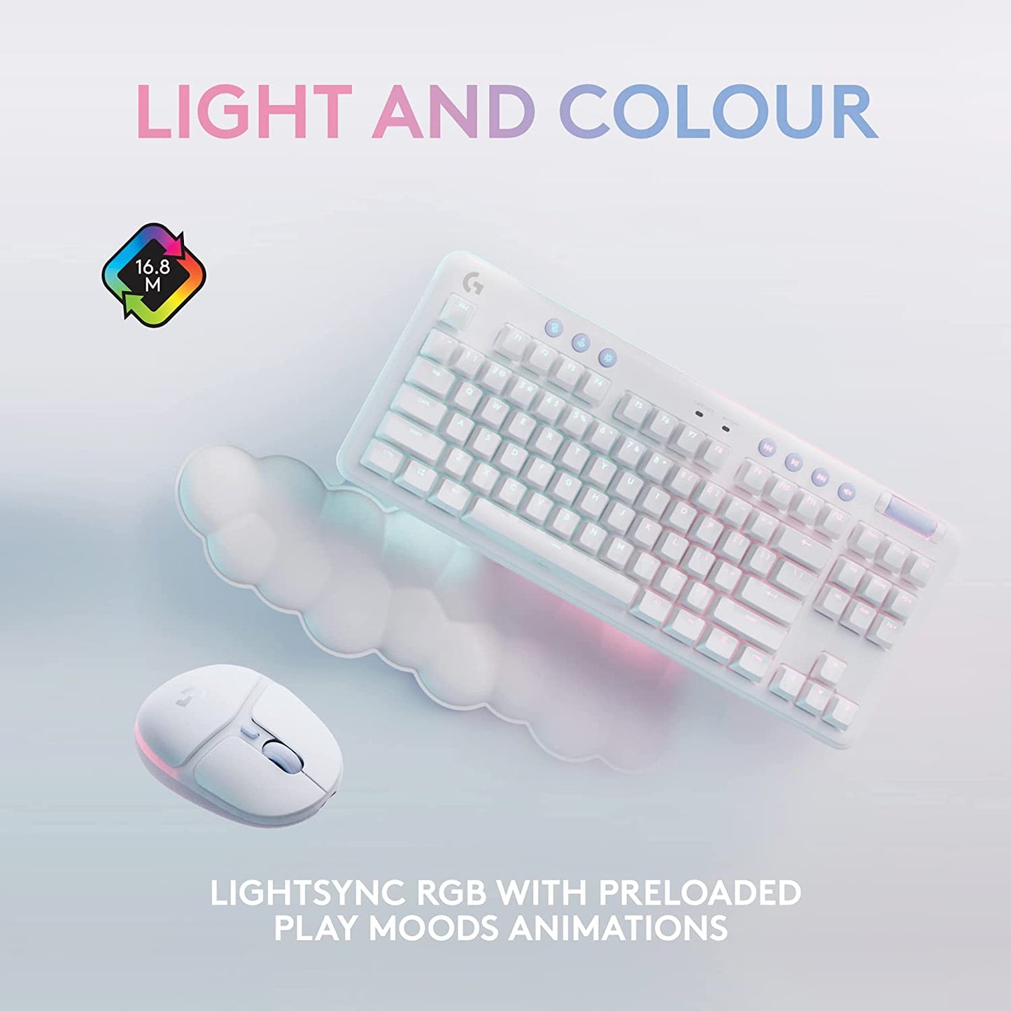 Logitech G Wireless Gaming Combo, G715 Keyboard and G705 Mouse, Customizable LIGHTSYNC RGB Lighting, Lightspeed Wireless, Bluetooth, PC/Mac/Laptop - with $20 SIMS Spa Day Game Pack - White Mist Tactile Mouse + Keyboard Mouse + Keyboard