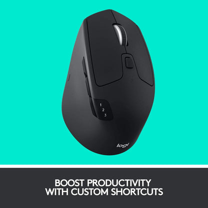 Logitech M720 Triathalon Multi-Device Wireless Mouse – Easily Move Text, Images and Files Between 3 Windows and Apple Mac Computers Paired with Bluetooth or USB, Hyper-Fast Scrolling, Black