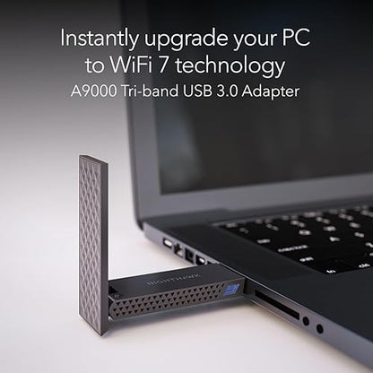NETGEAR Nighthawk WiFi 7 USB 3.0 Adapter (A9000) – BE6500 Tri-Band Wireless Gigabit Speed (Up to 6.5 Gbps) – 6 GHz Band – Works with Any Router or Mesh System – for Windows 11 PC