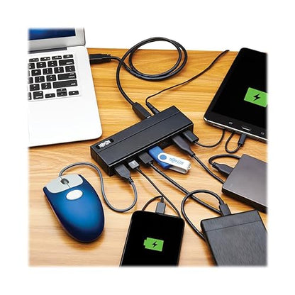 Tripp Lite 7-Port USB-A Mini Hub - USB 3.2 Gen 1, Up to 5 Gigabits per Second, Plug-and-Play No Software Needed, International Plug Adapters for UK, EU, & Australia (U360-007-INT)