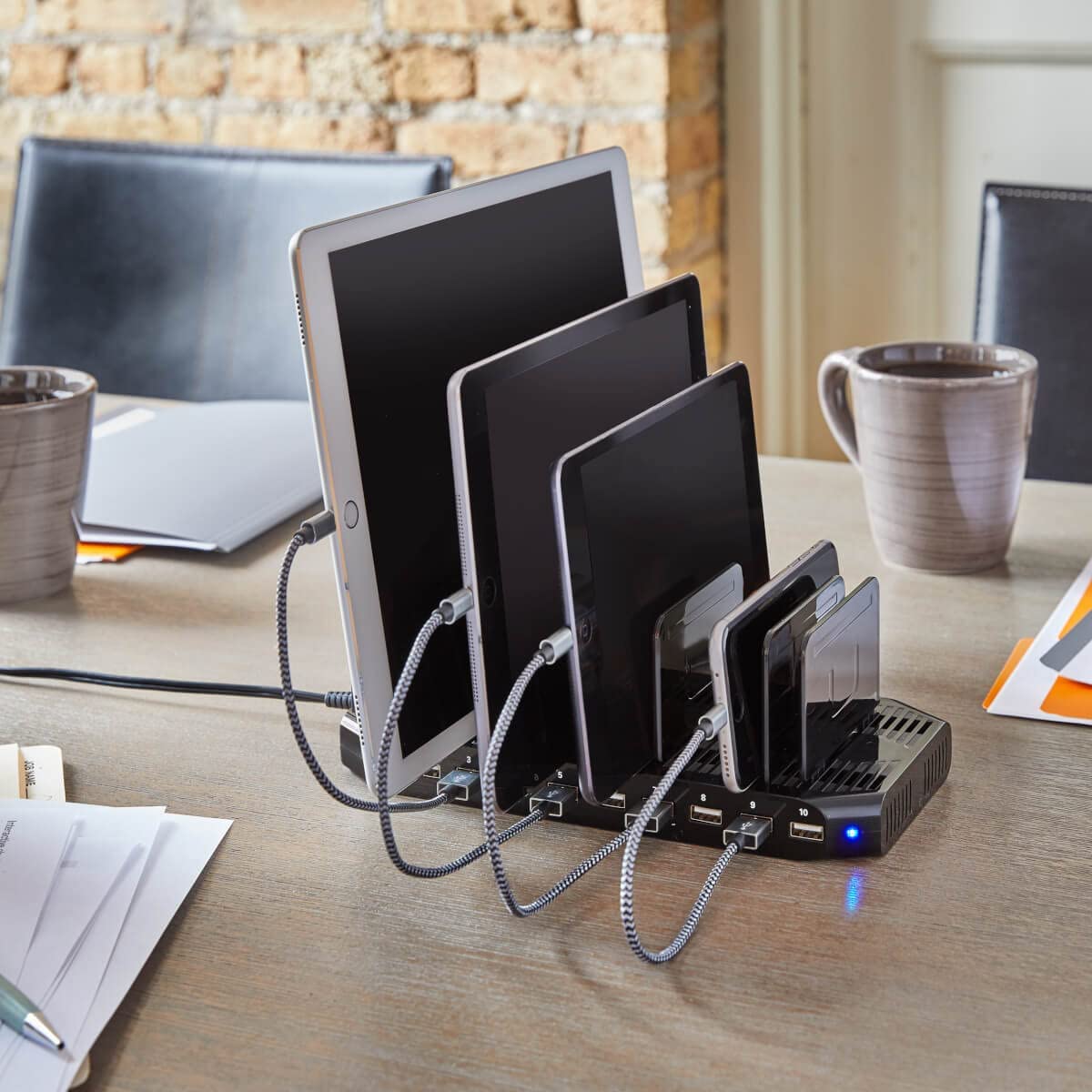 TRIPP LITE 10-Port USB Charging Station Dock with Storage Slots for Tablet iPhone iPad &amp; Laptops (U280-010-ST),Black