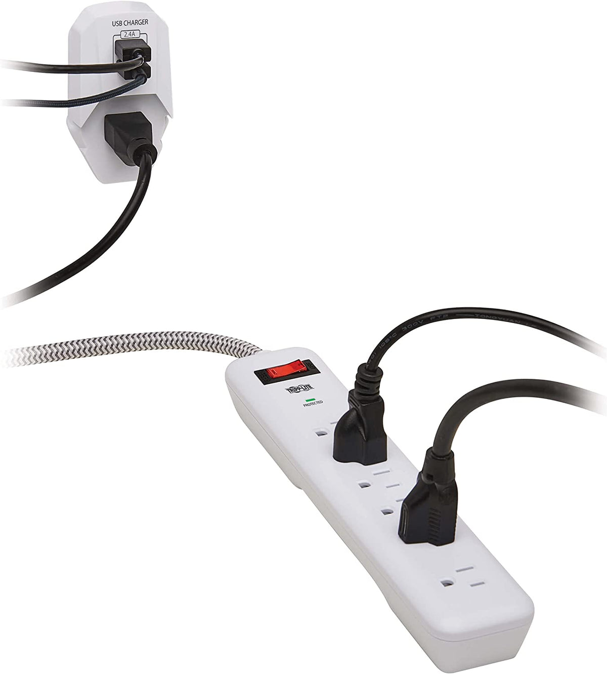 Tripp Lite Surge Protector Power Strip 7-Outlet with 2 USB Ports 6ft Cord White (TLP616USB)