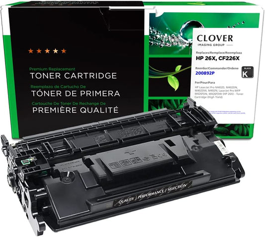 Clover imaging group Clover Remanufactured Toner Cartridge Replacement for HP CF226X (HP 26X) | Black | High Yield Page Yield: 9000 Black