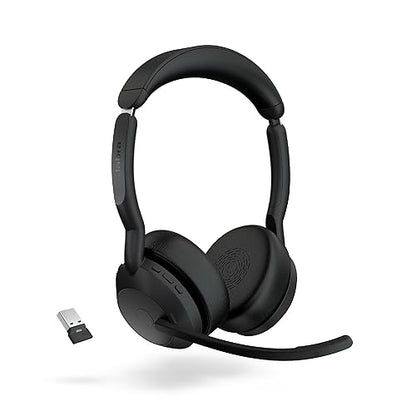 Jabra Evolve2 55 Stereo Wireless Headset - Features AirComfort Technology, Noise-Cancelling Mics & Active Noise Cancellation - Works with UC Platforms Such as Zoom & Google Meet - Black Link380a UC