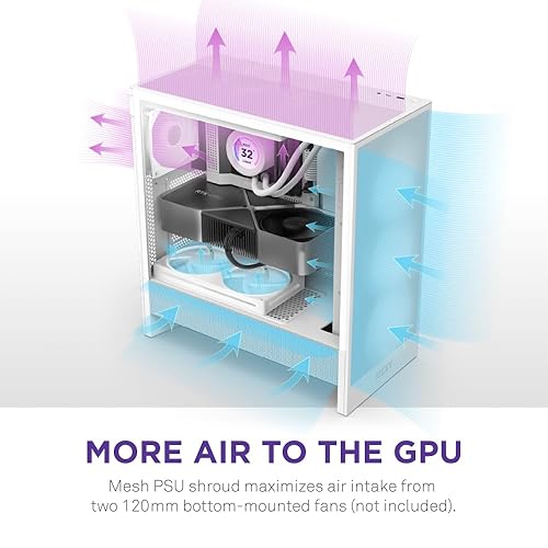 NZXT H5 Flow RGB 2024 - Compact ATX Mid-Tower PC Gaming Case - High Airflow - F360 RGB Core (CV) Included - 360mm Front & 240mm Top Radiator Support - Cable Management - Tempered Glass - White