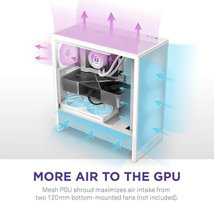 NZXT H5 Flow RGB 2024 - Compact ATX Mid-Tower PC Gaming Case - High Airflow - F360 RGB Core (CV) Included - 360mm Front & 240mm Top Radiator Support - Cable Management - Tempered Glass - White