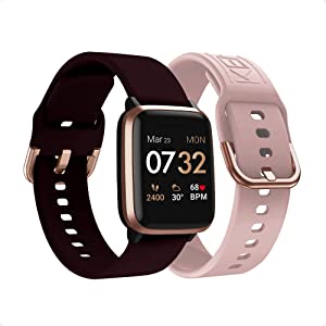 iTouch Kendall + Kylie Smartwatch iPhone and Android Compatible, Pedometer, Walking and Running Tracker for Women and Men (Rose Gold Case and Merlot/Blush Interchangeable Straps) Rose Gold Case - Merlot/Blush Straps