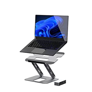 J5 create j5create Laptop Stand with USB C Dual HDMI Display Hub - 2 USB A 5Gbps, PD 100W with USB-C 5Gbps, Ethernet | Aluminum Computer Riser for MacBook and Windows Notebook (JTS427)