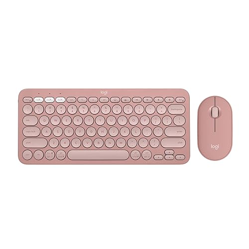 Logitech Pebble 2 Combo, Wireless Keyboard and Mouse, Quiet and Portable, Customizable, Logi Bolt, Bluetooth, Easy-Switch for Windows, macOS, iPadOS, Chrome - Tonal Rose Tonal Rose Pebble 2 Combo