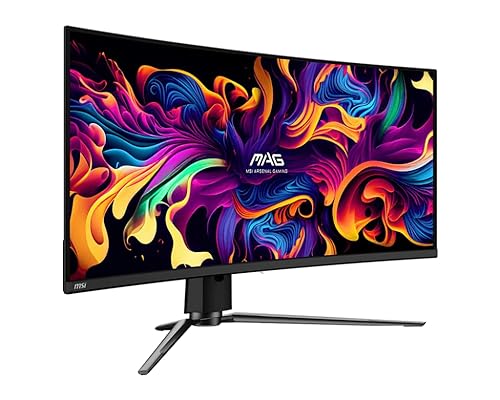 MSI MAG341CQP QD-OLED, 34 Curved OLED Gaming Monitor, 3440 x 1440 (UWQHD), OLED 0.03ms Response time, 175Hz, True Black HDR 400, HDMI, DP Port, USB Type C, Tilt, Height