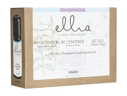 Ellia Essential Oil Set, Calm and Concentration, Including Signature Blends of Pay Attention, Be Centered, and Let Go. 3 Pack Essential Oil Kit, 10ml Each, by Homedics Pay Attention | Be Centered | Let Go