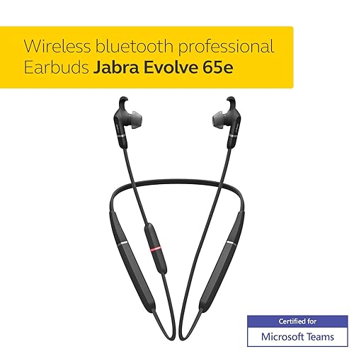 Jabra Evolve 65e Wireless Neckband Headset, Link 370, MS-Optimized – Bluetooth Headset with up to 13 Hours of Battery Life – Superior Sound for Calls and Music – Passive Noise Cancelling Headset,Black