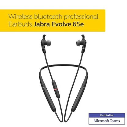Jabra Evolve 65e Wireless Neckband Headset, Link 370, MS-Optimized – Bluetooth Headset with up to 13 Hours of Battery Life – Superior Sound for Calls and Music – Passive Noise Cancelling Headset,Black