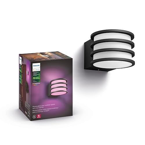 Philips Hue White & Color Ambiance Resonate Outdoor Wall Light Fixture, Smart LED Outdoors Lights (Hue Hub Required, Works with Alexa, Apple Homekit & Google Assistant), Black 574202