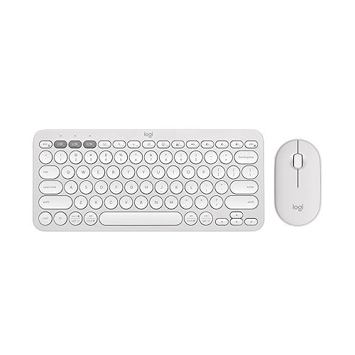 Logitech Pebble 2 Combo, Wireless Keyboard and Mouse, Quiet and Portable, Customizable, Logi Bolt, Bluetooth, Easy-Switch for Windows, macOS, iPadOS, Chrome - Tonal White Tonal White Pebble 2 Combo