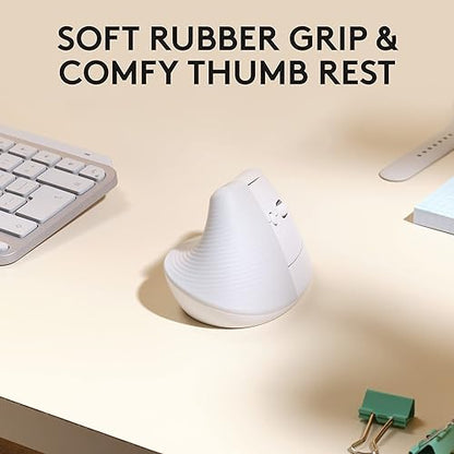 Logitech Lift for Mac Wireless Vertical Ergonomic Mouse, Bluetooth, Quiet Clicks, Silent Smartwheel, 4 Customizable Buttons, for macOS/iPadOS/MacBook Pro/MacBook Air/iMac/iPad - Off White