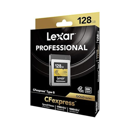 Lexar 128GB Professional CFexpress Type B Memory Card Gold Series, Up to 1750MB/s Read, Raw 8K Video Recording, Supports PCIe 3.0 and NVMe (LCXEXPR128G-RNENG)