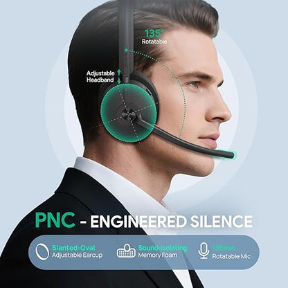 Yealink WH68 ANC DECT&Bluetooth Wireless Headset,606ft Long Rang Dual Ear Teams Headphones with 6X Noise Cancelling Mic, 32H Call, Work Active Noise Cancellation Stereo Headsets (PC,Cellphone,Laptop)