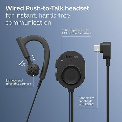 Jabra Perform 10 Wired PTT Earpiece with in-Line Clip-On Noise-Cancelling Microphone, Adjustable Ear Hook, Walkie Talkie Earpiece Works with Zello and Zebra, USB-C Connectivity, Black