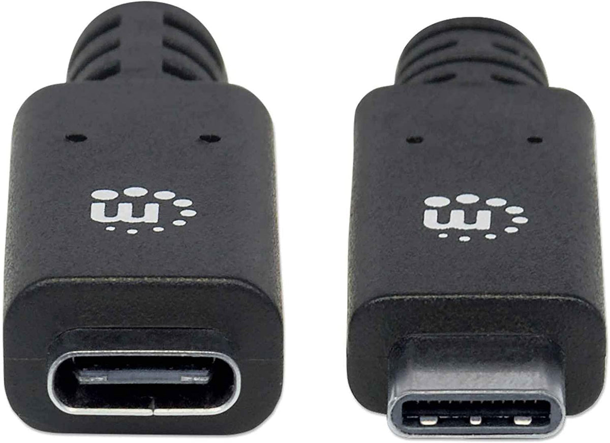 Manhattan Products SuperSpeed+ USB-C Extension Cable, USB 3.1 Gen 2, Type-C Male to Type-C Female, 10 Gbps, 5 A, 50 cm (1.5 ft.), Black Black 50 cm, 10 Gbps (Polybag) USB-C to USB-C Extension Cable