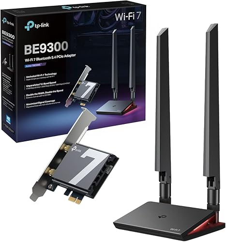 TP-Link Wi-Fi 7 BE9300 PCIe WiFi Card for Desktop PC (Archer TBE550E) - Bluetooth 5.4, WPA3,Tri-Band 9338 Mbps,Multi-Directional Antennas, and USB Drive for Fast Installation (Windows 11 Only)