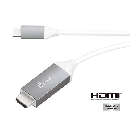 J5 create j5create USB Type C to 4K@60Hz HDMI 6ft Cable with HDMI ATC Certificate,Compatible with Thunderbolt 3/4, MacBook Pro/Air, iPad Pro, iPad Air 4, ChromeBook and More (JCC153G)