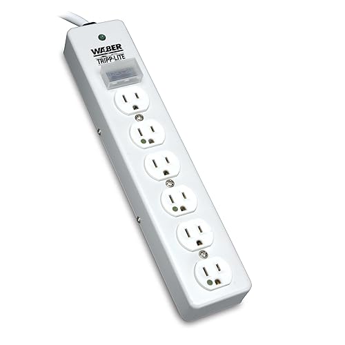 Tripp Lite SPS610HGRA Surge Protector Strip Medical RT Angle Plug 6 Outlet 10-Feet Cord 6 Outlet, 10ft Cord