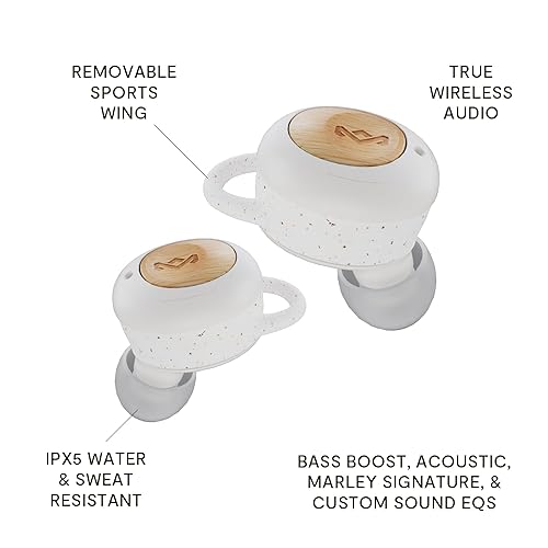 House of Marley Champion 2: True Wireless Earbuds with Microphone, Bluetooth Connectivity, 35 Hours Total Playtime, and Sustainable Materials, Cream