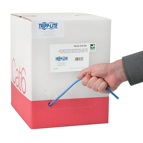 Tripp Lite Cat6 Bulk Solid-Core Cable, Plenum-Rated PVC (CMP), Gigabit, Blue, 1000' (N224-01K-BL)