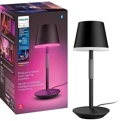 Philips Hue Go Smart Portable Table Lamp, Black - White and Color Ambiance LED Color-Changing Light - 1 Pack - Indoor and Outdoor Use - Control with Hue App or Voice Assistant