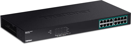TRENDnet 16-Port Gigabit PoE+ Switch, 16 x Gigabit PoE+ Ports, 246W PoE Power Budget, 32 Gbps Switching Capacity, Desktop Switch, Ethernet Network Switch, Metal, Lifetime Protection, Black, TPE-TG160g