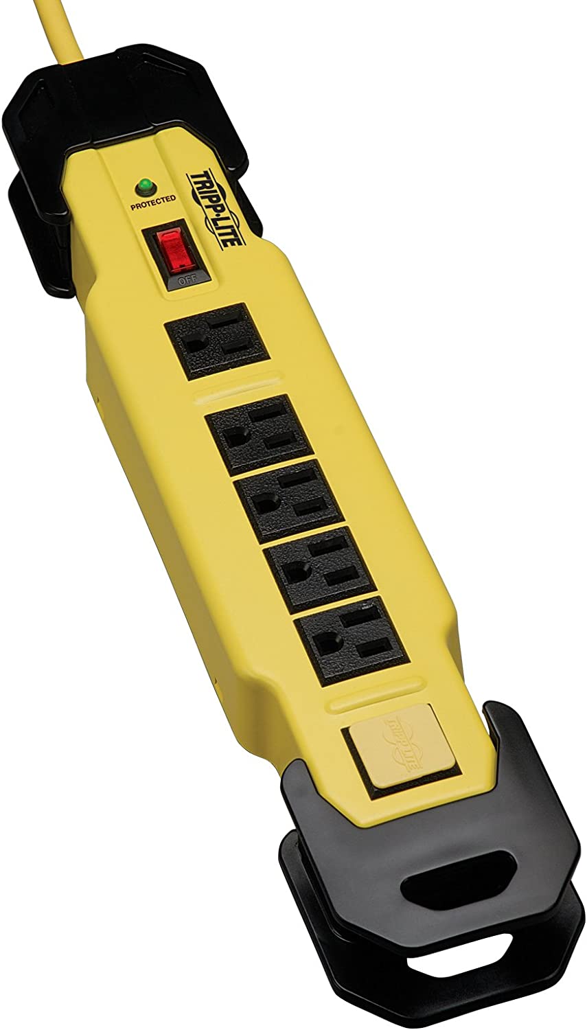 Tripp Lite 6 Outlet Industrial Safety Surge Protector Power Strip, 15ft Cord, Cord Wrap &amp; Hang Holes, Metal, Lifetime Limited Warranty &amp; $75K INSURANCE (TLM615SA) Black/Yellow 15.ft