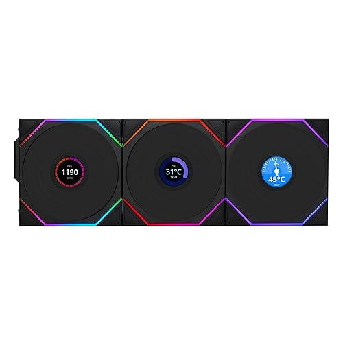 Lian Li UNI Fan TL LCD 120 Wireless - Triple Pack (Reverse Blade) - 2.4 GHz Wireless Controller Included - Infinity Mirror Design - LCD Display - Controller Required - Black (12RTLLCD1W3B)
