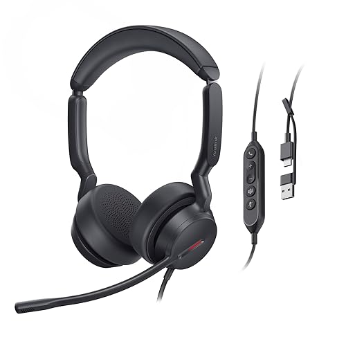 Yealink UH44 Teams Certified USB Wired Headset with 2 Noise Cancelling Mics,Stereo Sound for PC,Laptop,Teams,Zoom,Call Center,Home Office,Inline Controls,Comfort Ear Cushions,USB-C/A,Busylight Black Dual Teams USB-C/A