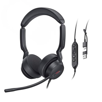 Yealink UH44 Teams Certified USB Wired Headset with 2 Noise Cancelling Mics,Stereo Sound for PC,Laptop,Teams,Zoom,Call Center,Home Office,Inline Controls,Comfort Ear Cushions,USB-C/A,Busylight Black Dual Teams USB-C/A