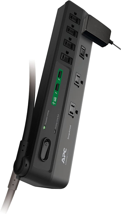 Apc Power Strip with USB Charging Ports, Surge Protector P8U2, 2630 Joules, Flat Plug, 8 Outlets 8 Outlet Protector