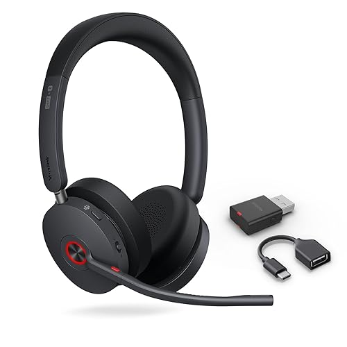 Yealink WH68 Hybrid ANC DECT&Bluetooth Wireless Headset with Adapter, 492ft Rang Stereo Active Noise Cancellation Headphones for Teams,Zoom,UCwith 6X Mic, 32H Call,Dual Ear Headsets (PC,Mobile,Phone)