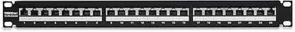 TRENDnet 24-Port Cat6A Shielded 1U Patch Panel, 19" 1U Rackmount Housing, Compatible with Cat5e, Cat6, and Cat6A Cabling, Ethernet Cable Management, Color Coded Labeling, Black, TC-P24C6AS 24 Port Cat6A