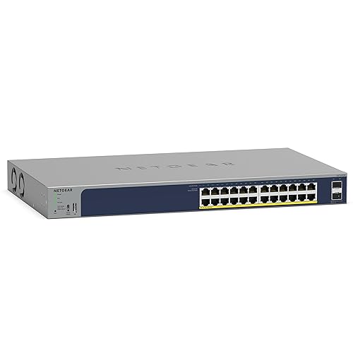 NETGEAR 26-Port PoE Gigabit Ethernet Smart Switch (GS724TPP) - Managed, Optional Insight Cloud Management, 24 x PoE+ @ 380W, 2 x 1G SFP, Desktop or Rackmount, and Limited Lifetime Protection