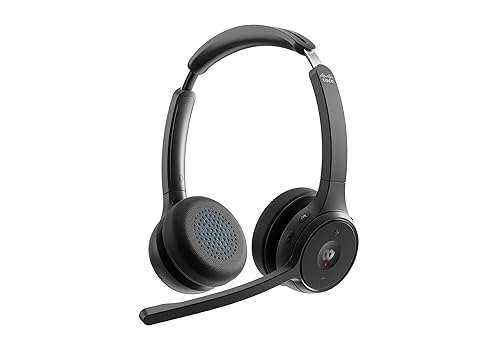 Cisco 722 Headphones, Wireless Dual Ear Headphones with Webex Button, Bluetooth Adapter, USB-A HD, Soft Case, Carbon Black Finish, 1 Year Limited Warranty (HS-WL-722-BUNA-C)